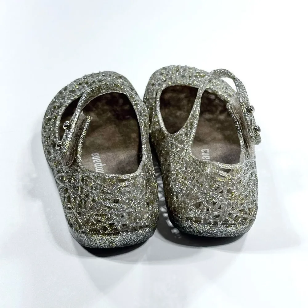 Mini Melissa gold glitter campana woven Mary Jane jelly shoe 7